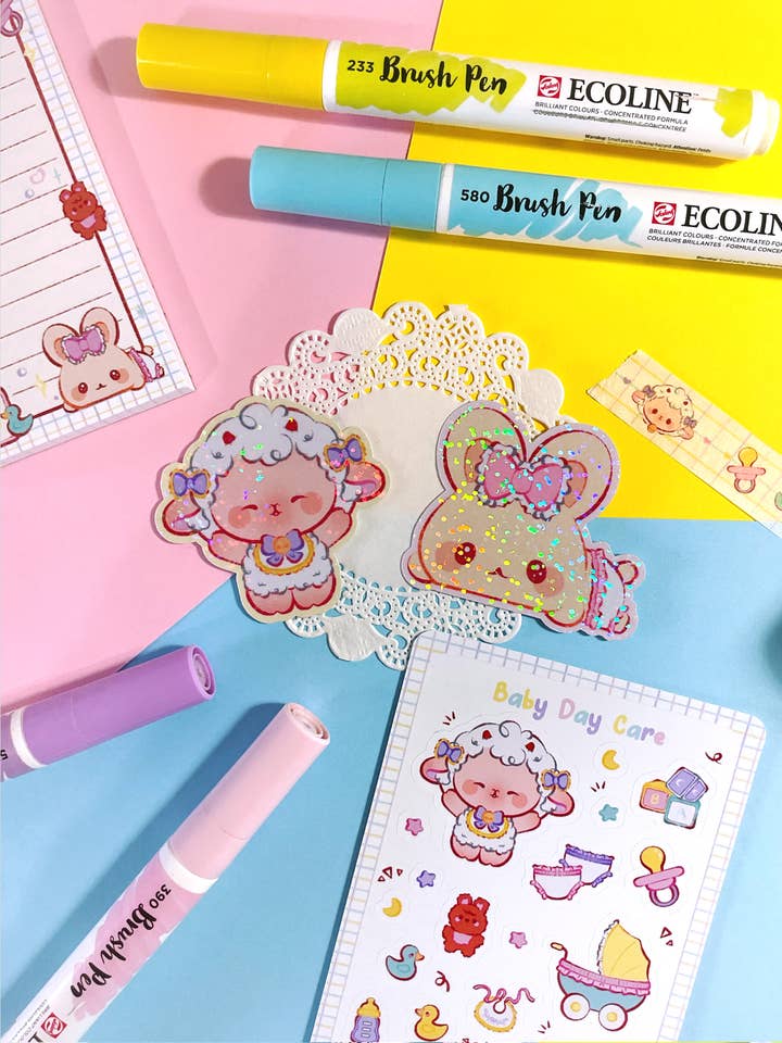 Baby Day Care Holografiske Klistermærker for engroshandel hos BunnieBuns Studios