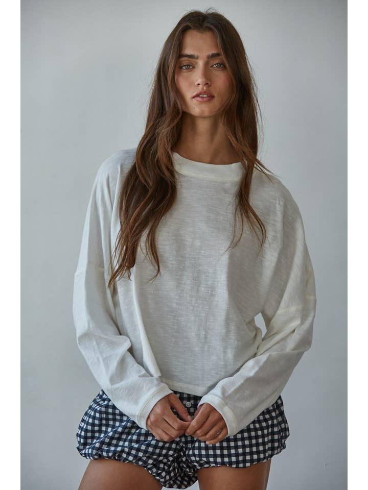 Off White L8748 | Knit Cotton Mock Neck Long Wide Sleeve Top for wholesale on Faire