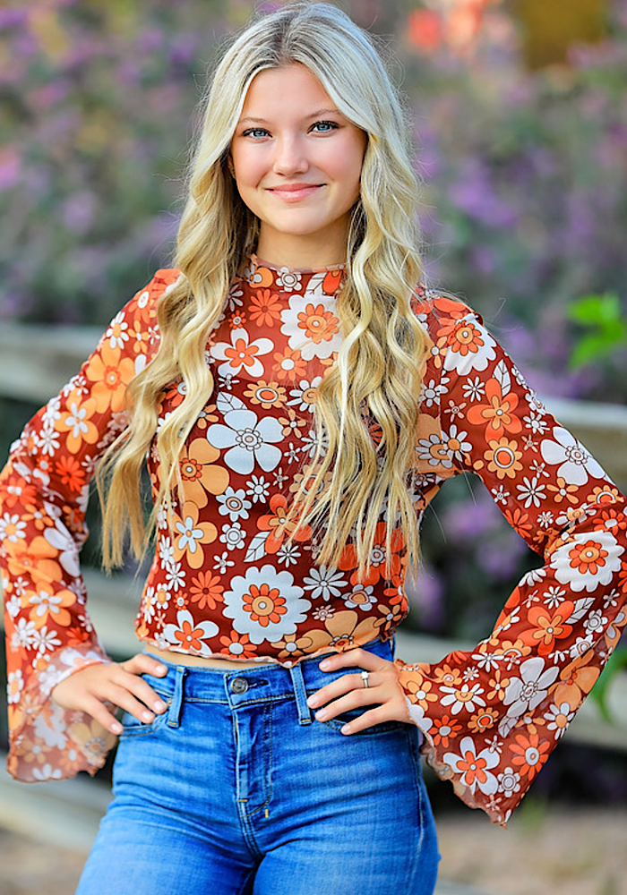 Fleur d'oranger multi Haut imprimé à mailles coupé en vente sur Faire0