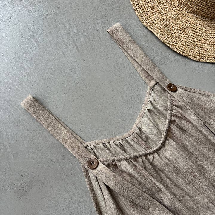 beige Slouchy overalls with 4% linen blend for wholesale on Faire16