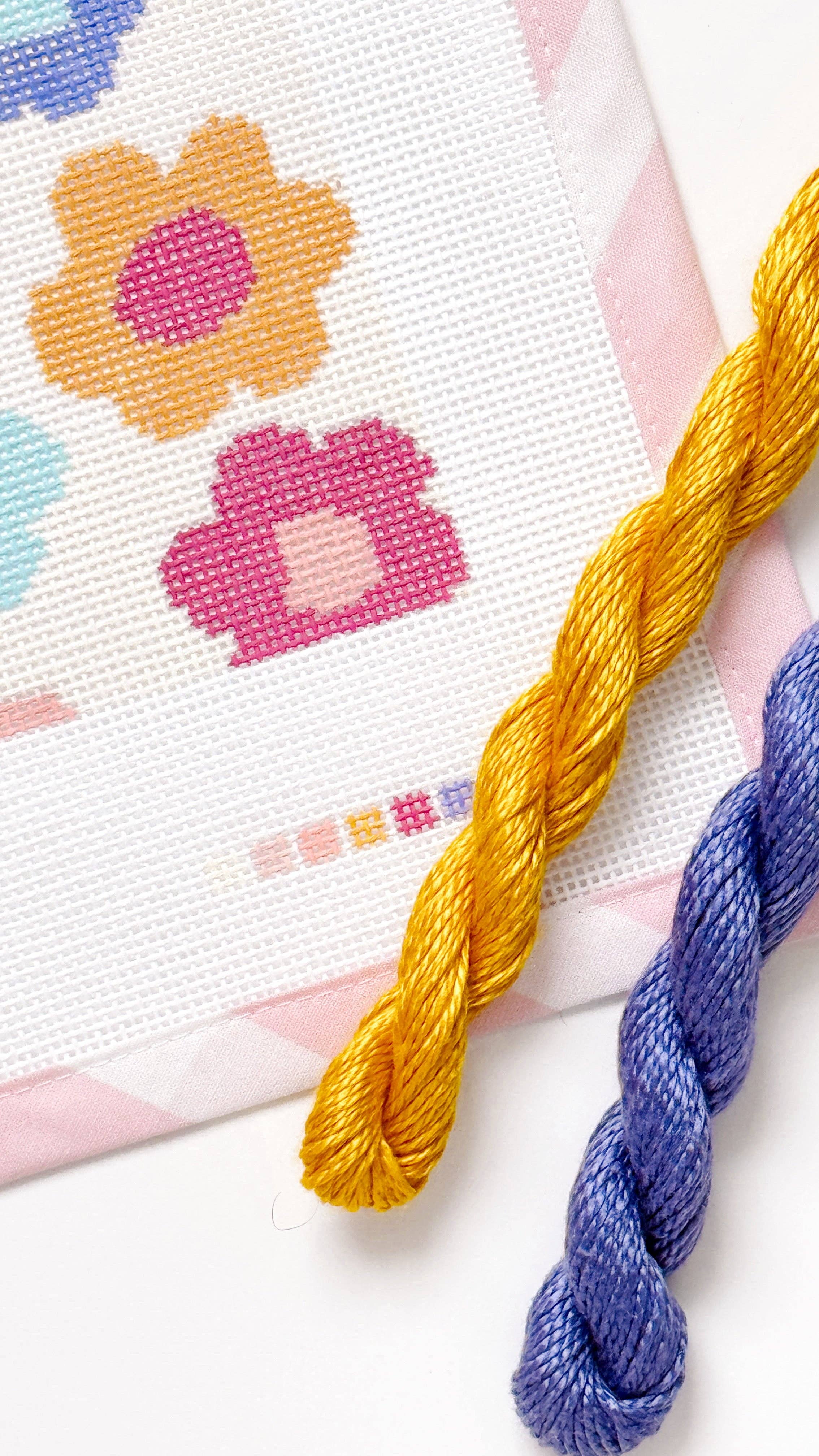 Cotswold Co Designs - Wholesale Embroidery/Cross Stitch Supplies - Retro Flower Pillow Needlepoint Canvas | Hand-Painted 13 Mesh | 8.5” x 8.5” Design on 12” x 12” Canvas | Ready to Ship10