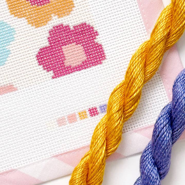 Cotswold Co Designs - Wholesale Embroidery/Cross Stitch Supplies - Retro Flower Pillow Needlepoint Canvas | Hand-Painted 13 Mesh | 8.5” x 8.5” Design on 12” x 12” Canvas | Ready to Ship10