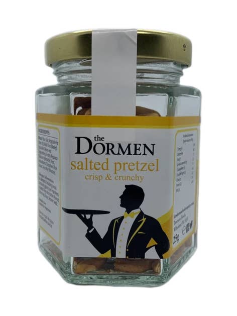 The Dormen Salted Pretzel  Hexagonal Jar, 25g for wholesale by Dormen Foods