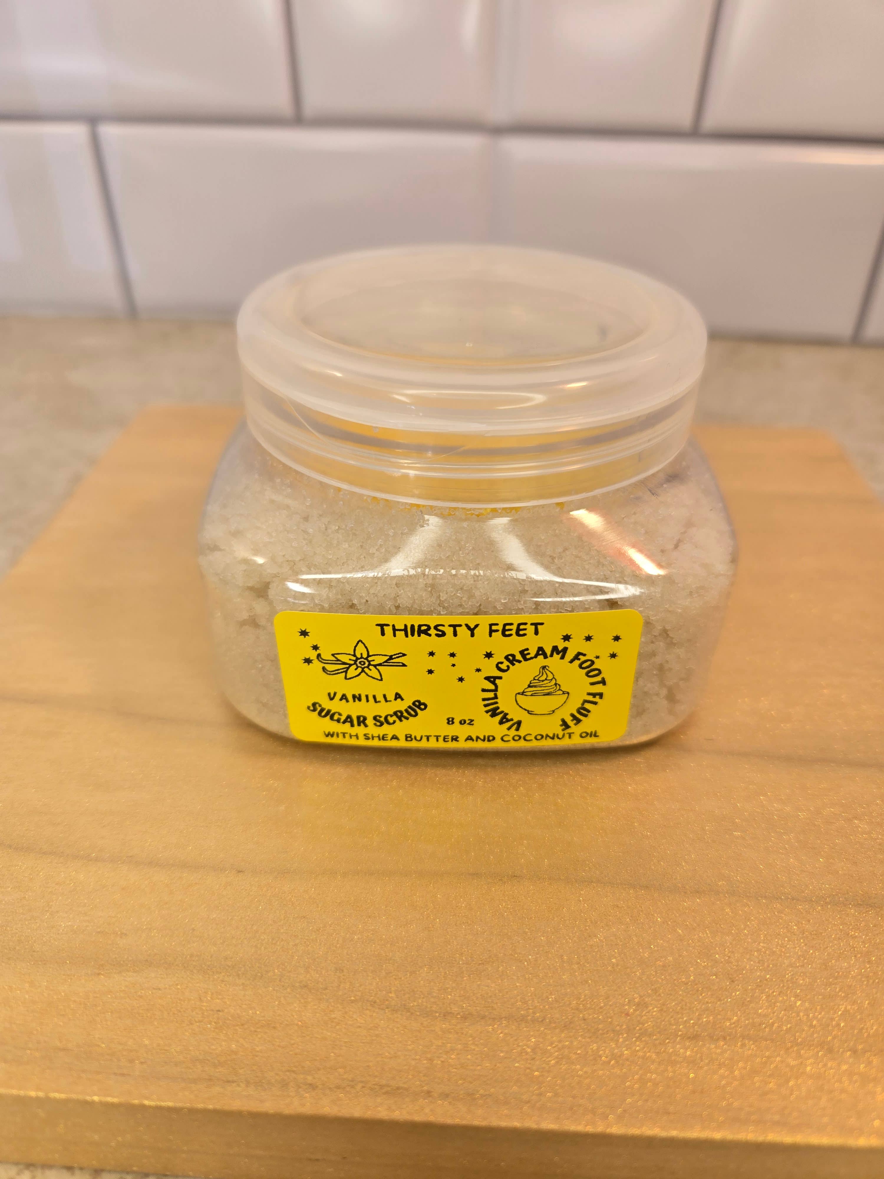 THIRSTY FEET®️ - Wholesale Foot Scrub/Polish - Vanilla Cream Foot Fluff Sugar Scrub 8 oz Jar8