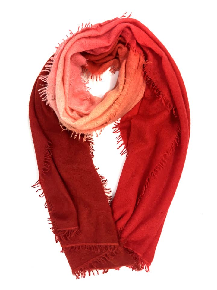 Kashmir Gebreide Ombre Sjaal-Rood voor wholesale door Dolma