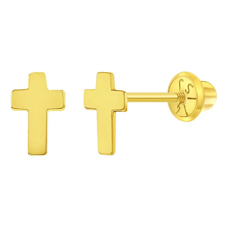 Gold Tiny Cross Bebé/Criança 14k/Brincos Criança por atacado de In Season Jewelry