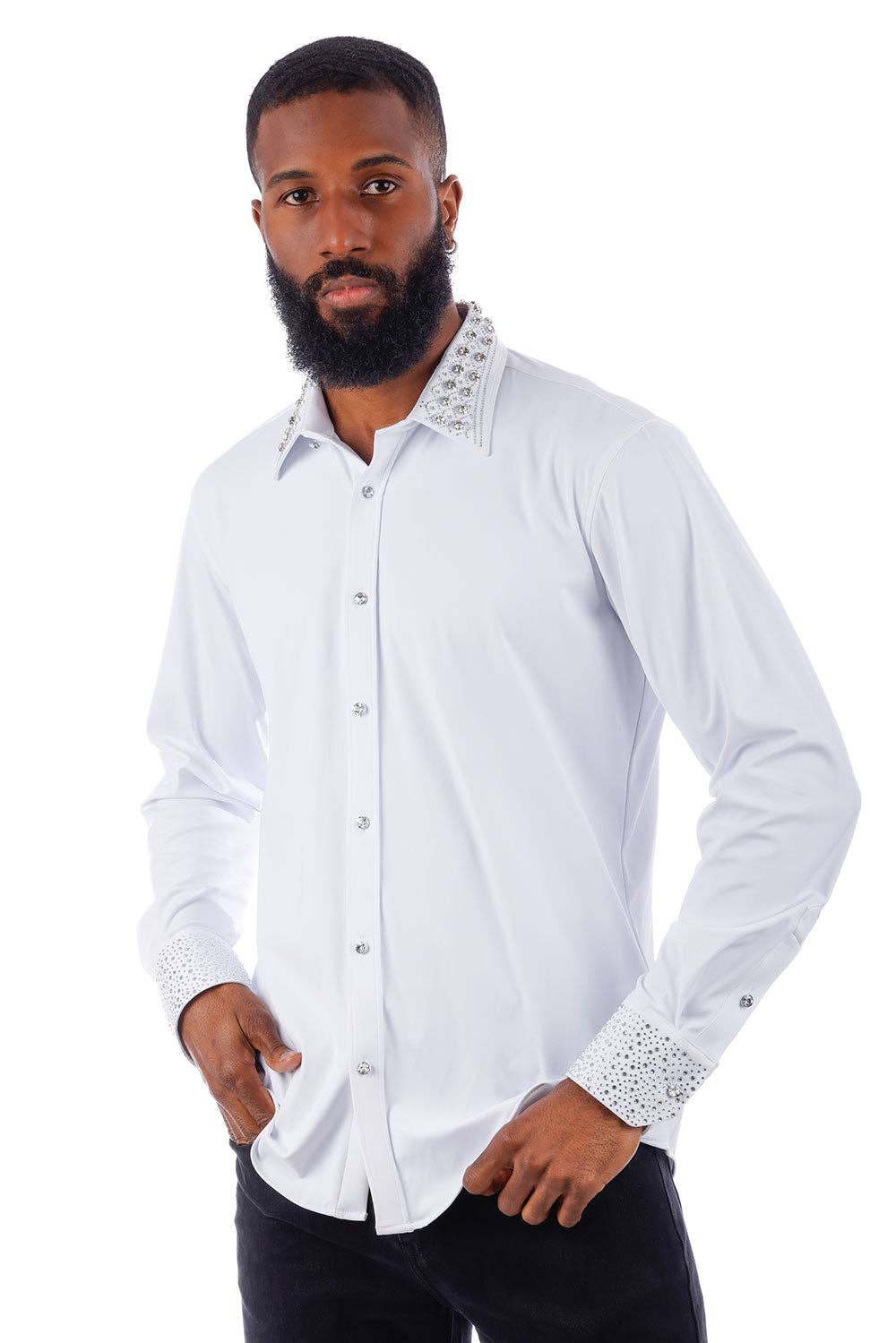 BARABAS – Camisa de botões - Homem por atacado – Camisa de manga comprida com gola strass para homem 3B294