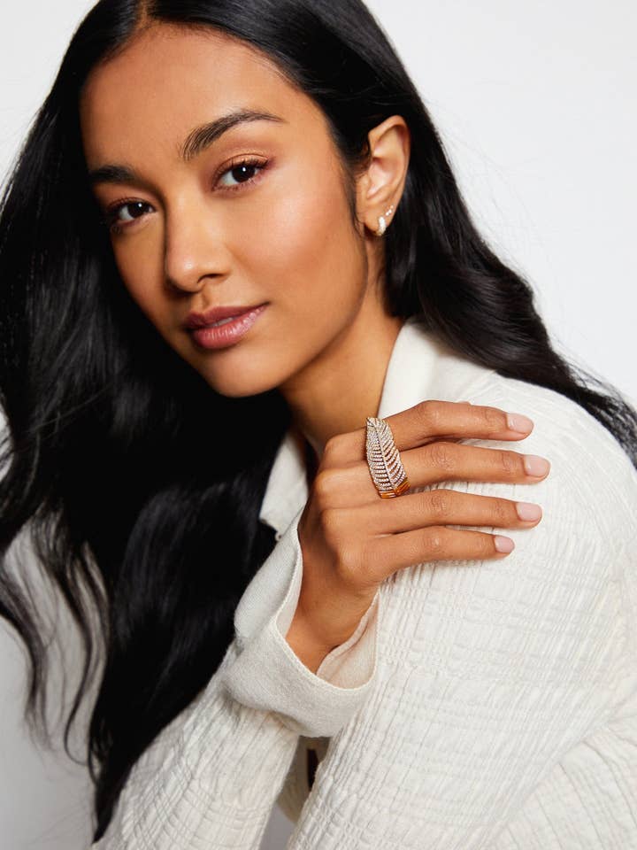 Viera Embellished Cubic Zirconia Feather Ring for wholesale by Maudella