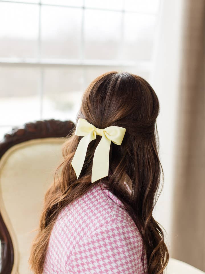 Small Matte Satin Hair Bow Barrette | Delora Bow for wholesale by Grace & Grandeur