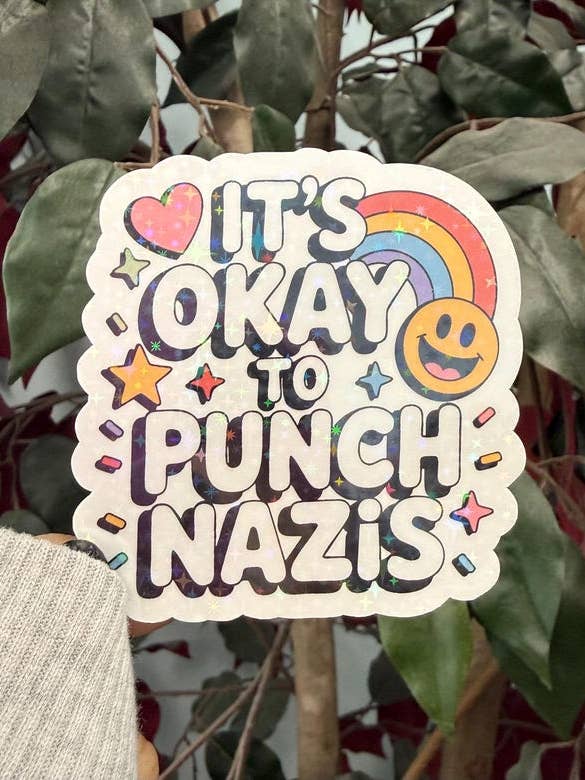 It's Okay To Punch Nazis Sticker for wholesale by Ink Witch Studio