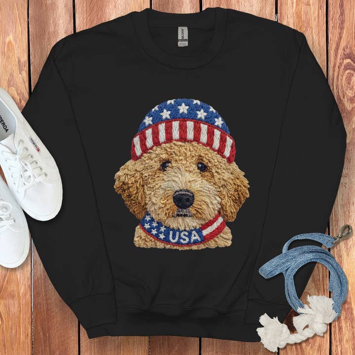 Patriotic Golden Doodle Sweatshirt for wholesale by Puppy Jo
