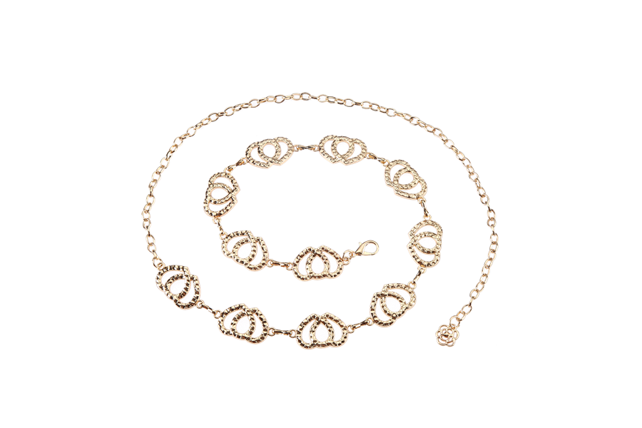 Gold Ladies Double Heart Styled Chainlink Belt 40in for wholesale on Faire0