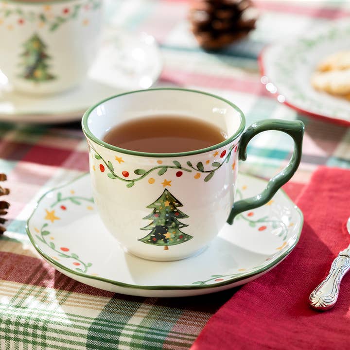Tasse et Soucoupe 12oz Christmas Tree Delight pour la vente par Grace Teaware