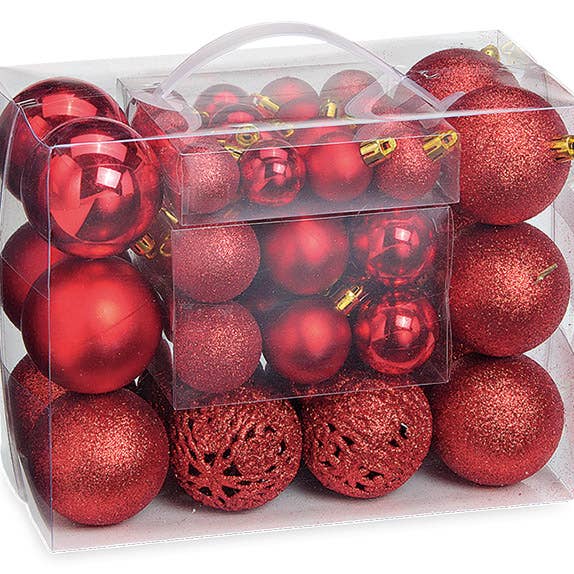 Wurm - Wholesale Christmas Decoration - Plastic Christmas baubles, set of 50, red Ø3/4/6cm (W/H/D) 23x18x12cm5