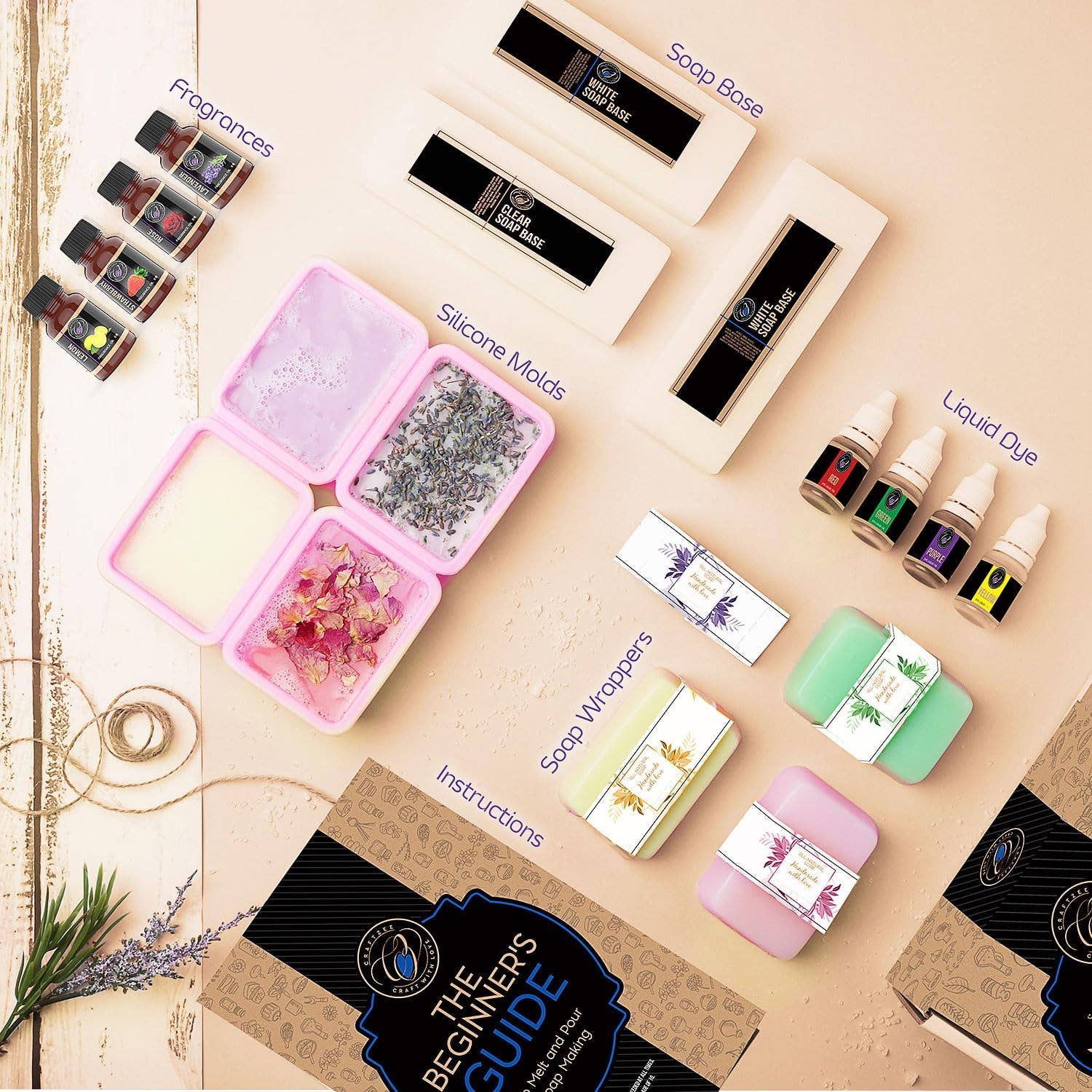 CraftZee - Wholesale DIY Craft Kit - Melt and Pour Soap Making Kit with Glycerin Soap Base, Fragrance Oils, Liquid Dyes, Silicone Molds, Wrappers & Instruction Manual1