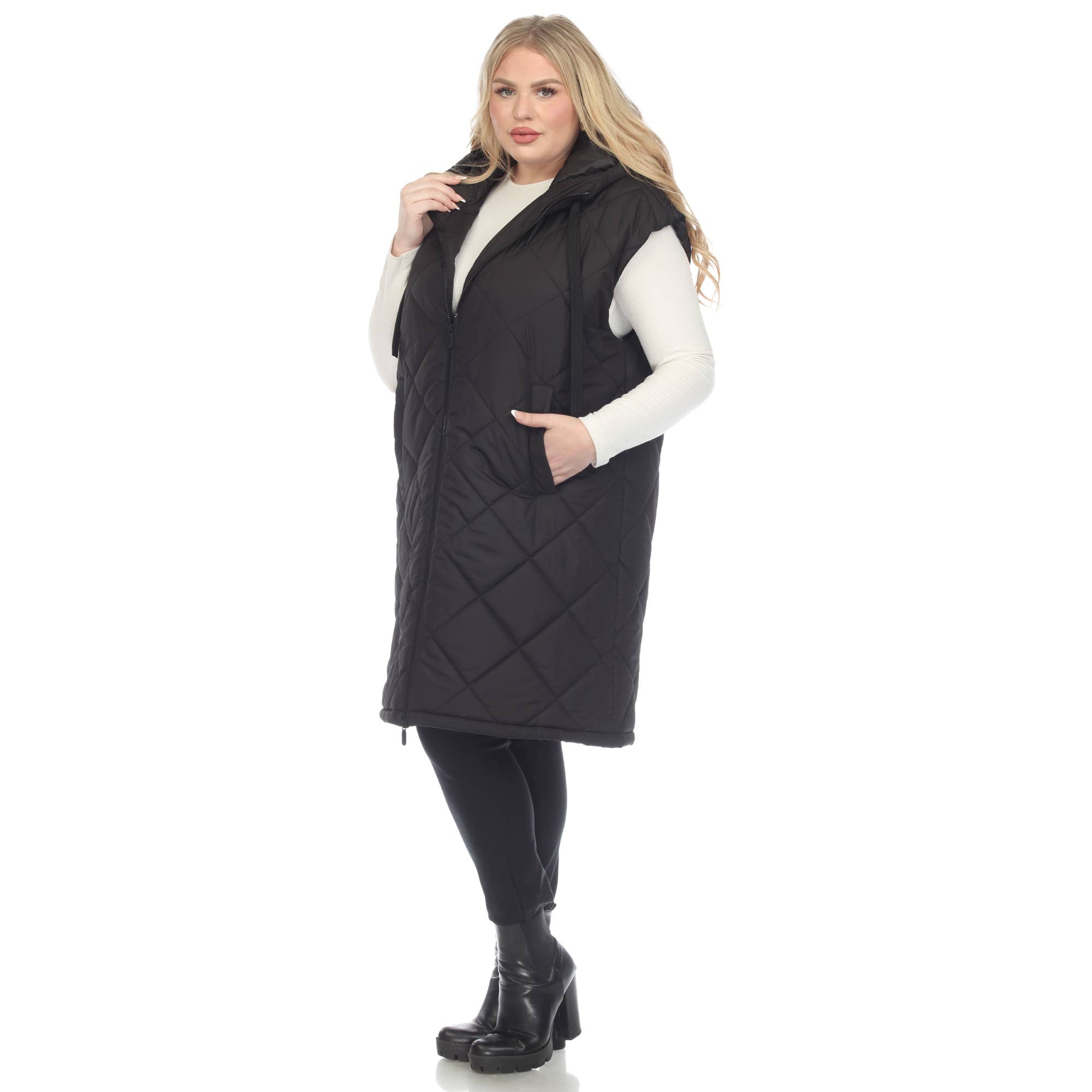 WHITE MARK - Wholesale Outerwear Vest - Women's - Plus Size Diamond Quilted Hooded Puffer Vest5