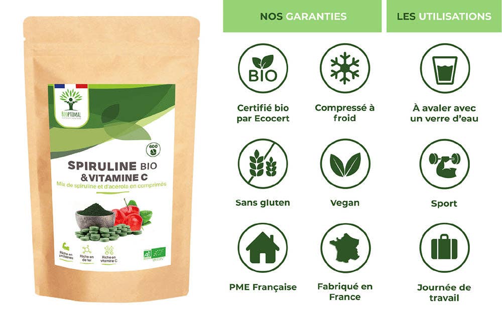 Bioptimal - Wholesale Voedingssupplement/vitamine - Mix Spirulina en Acerola bio tabletten - Bioptimal6