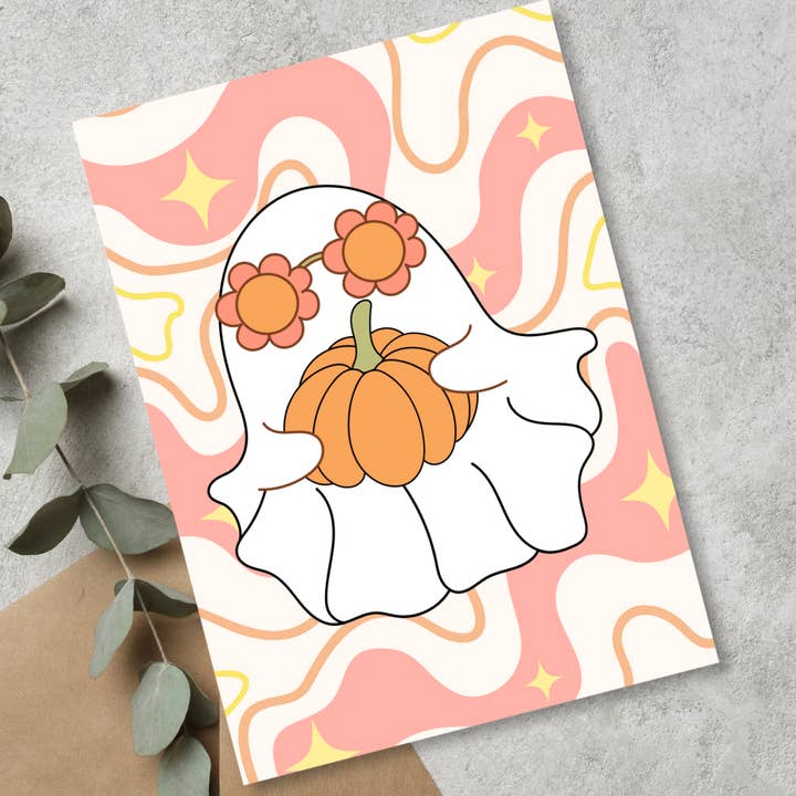Groovy Pumpkin Ghost | Halloween-Karte für den Großhandel von JoeyPrints