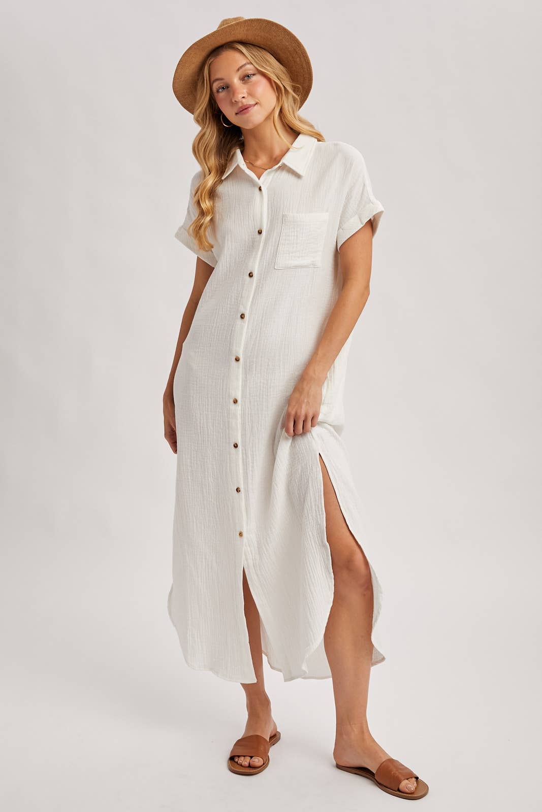 Bluivy - Wholesale Dress - Women's - BUTTON UP MAXI SHIRT DRESS WITH POCKET65