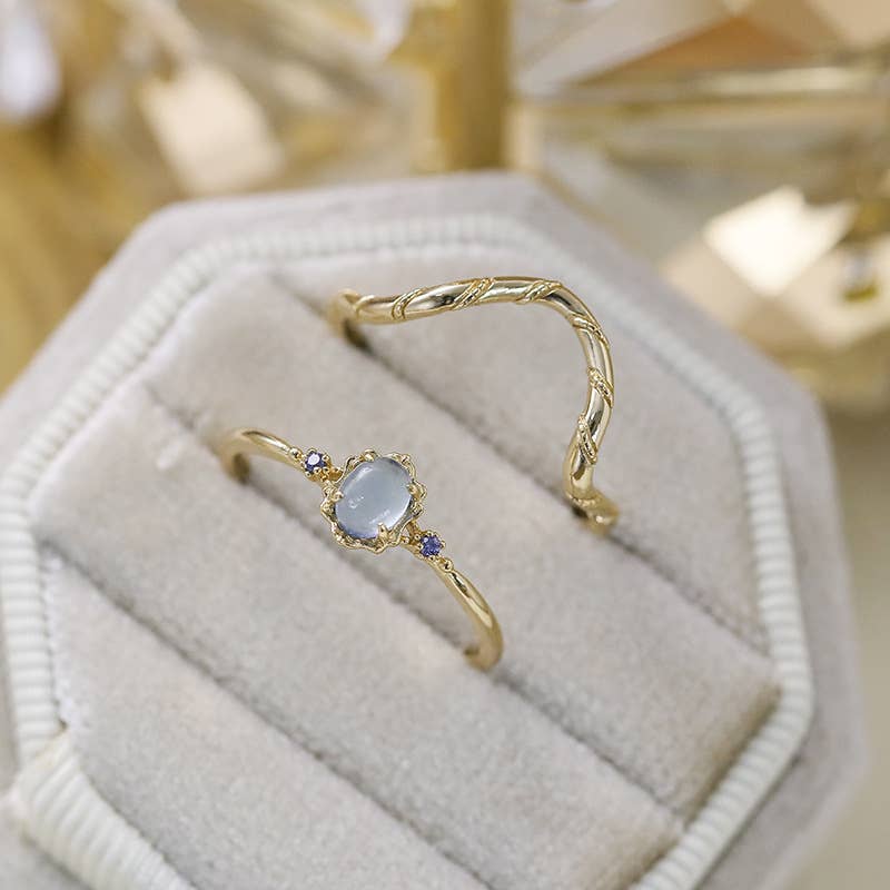 Gioiellin - S925 Silver Jewelry - Wholesale Multi-Stone Ring - 925 Sterling Silver 14k Gold Plated Aquamarine Ring Set5