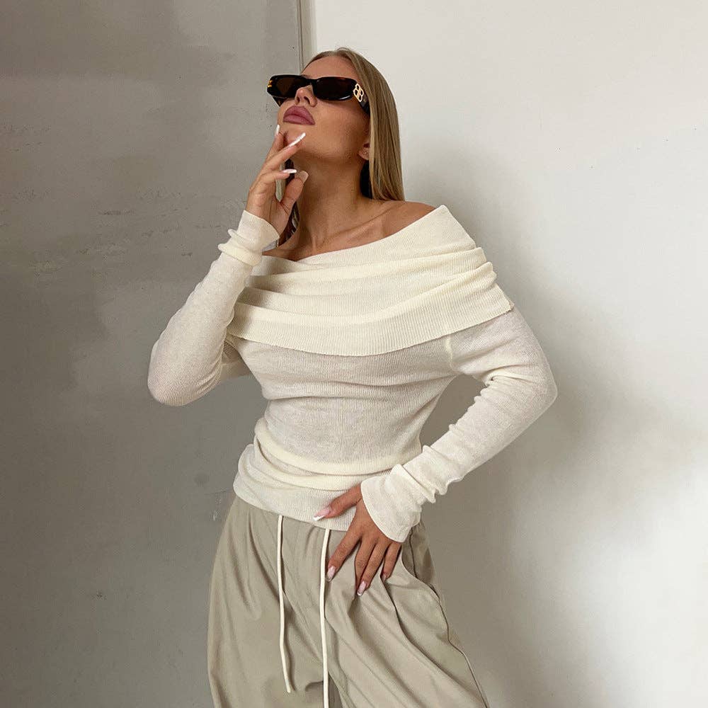 Sweetkama - Vendita all'ingrosso Top in maglia - Donna - Top lavorato a maglia donna a tinta unita con spalle scoperte TX002611