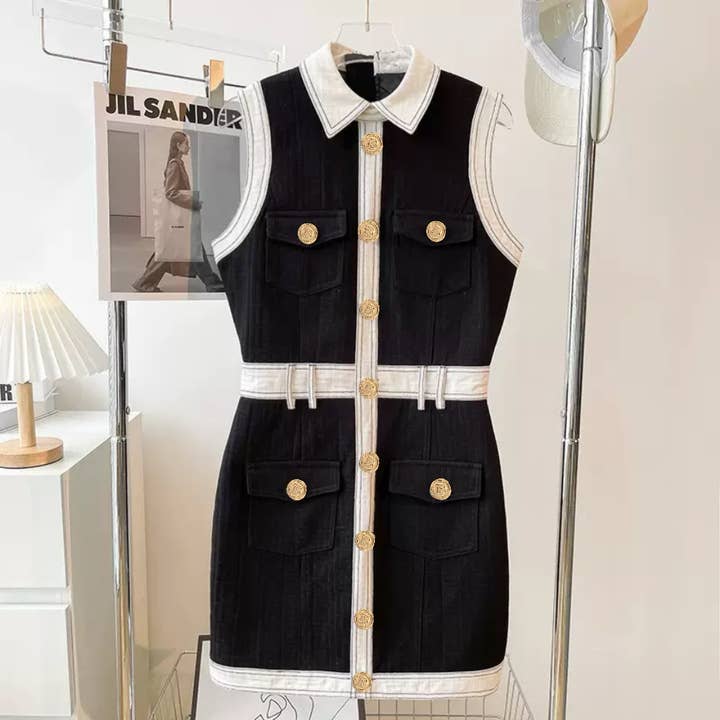 Productseeker - Wholesale Dress - Women's - DR038 Short-sleeved Dress With Gold Buttons