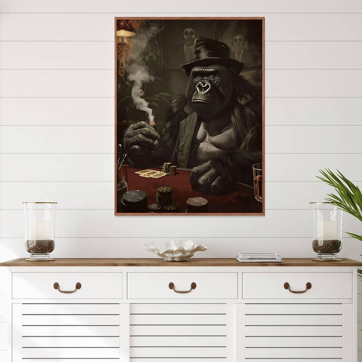 Arttique - Artistry Canvas Prints - Wholesale Art Print - Big Gorilla Poker Night Betting Canvas Wall Art Print3