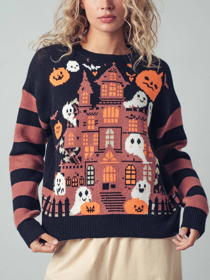 Haunted Mansion Graphic Sweater for wholesale by Urban Daizy