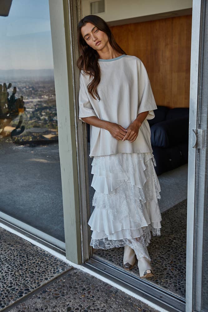 By Together - Wholesale T-Shirt - Women's - L8881 | Knit Cotton Contrast Neck Crew Neck T-Shirt6