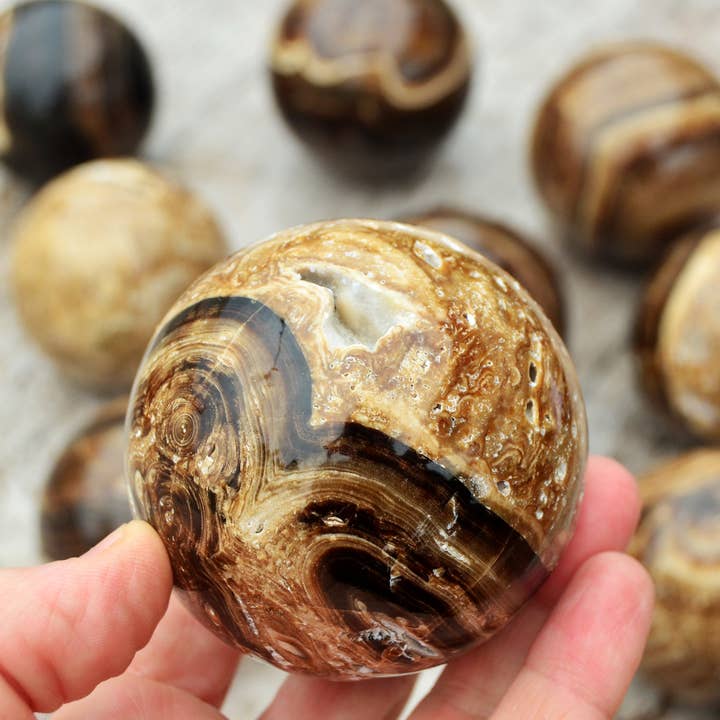Kaia & Crystals - Wholesale Spiritual Stone/Crystal - XL Chocolate Calcite Sphere (60mm - 85mm)