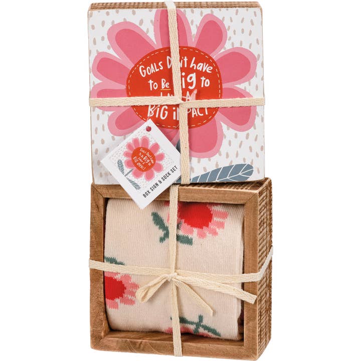 Primitives by Kathy - Wholesale Desk/Tabletop Sign - A Big Impact Box Sign And Sock Set