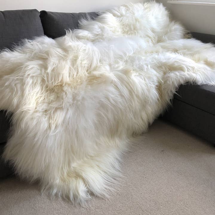 Icelandic Sheepskin Long Fur Rug 100% Natural White for wholesale by Wildash London