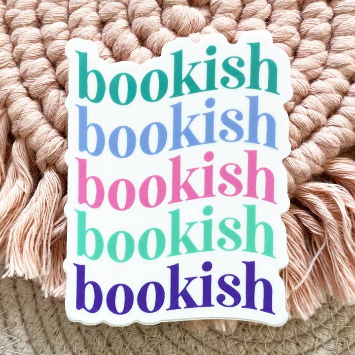 Autocollant Bookish coloré 2x2,7 pouces pour la vente par whimsy & zest