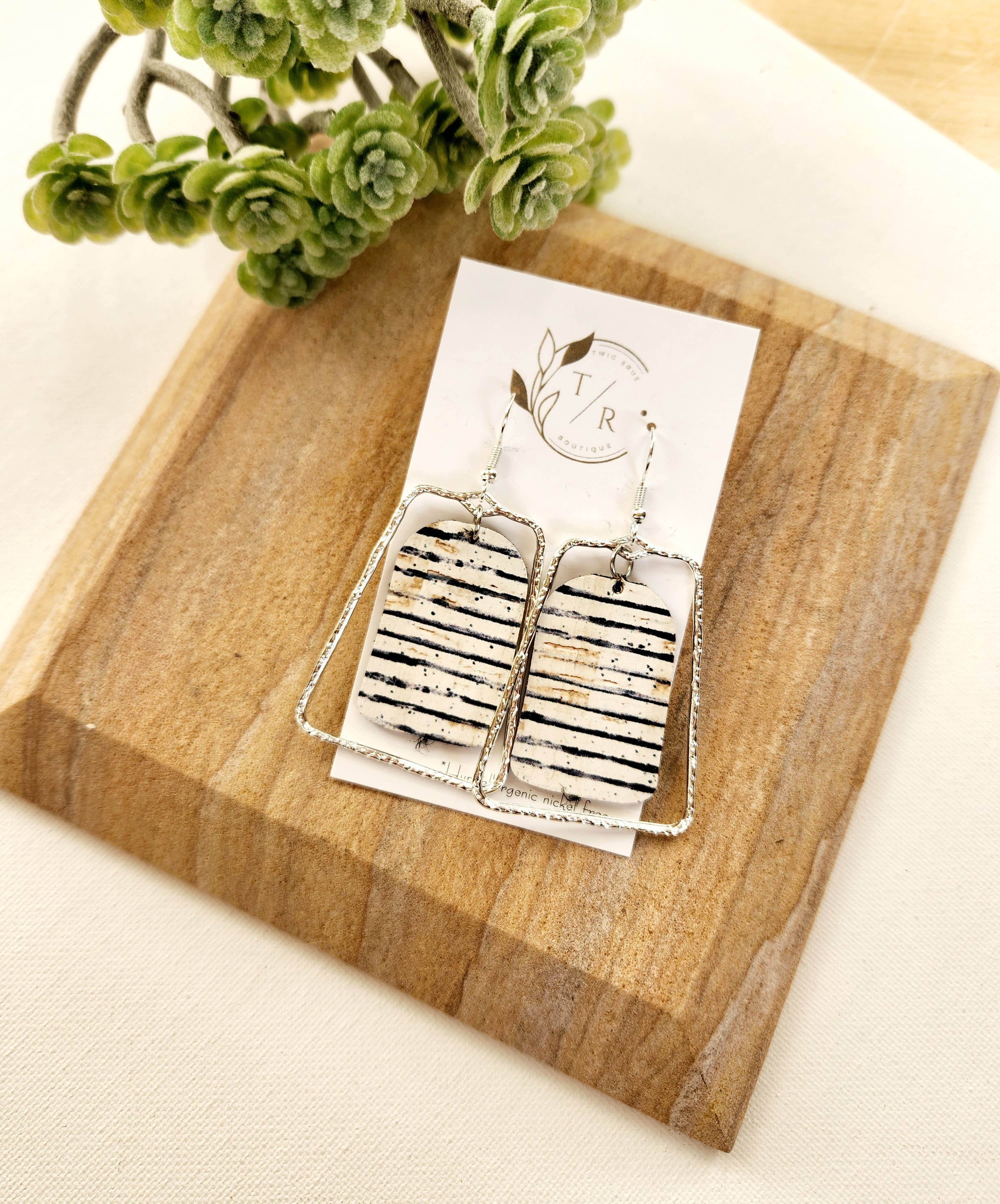 Twig & Rue boutique - Wholesale Dangle Earrings - Chloe|  Black & White collection, leather and gold statement3