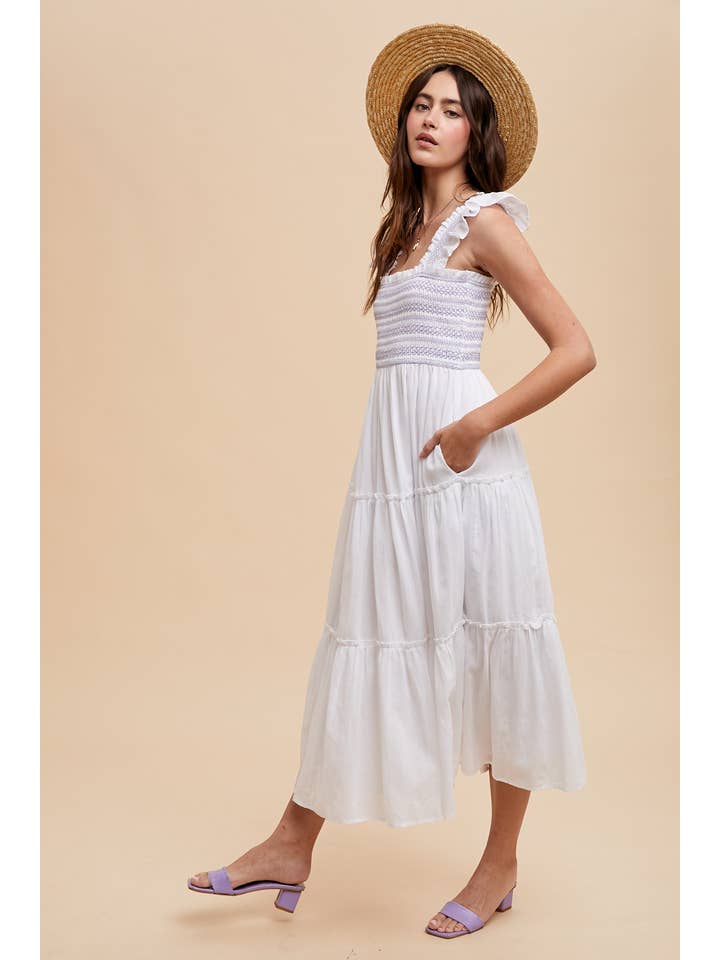 In Loom - Wholesale Dress - Women's - CONTRAST STITCHED SMOCKED MAXI DRESS