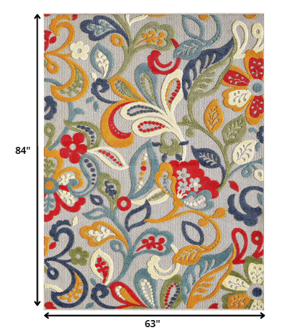 HomeRoots - Wholesale Area Rug - 5’ x 7’ Multi Jacobean Floral Indoor Outdoor Area Rug1