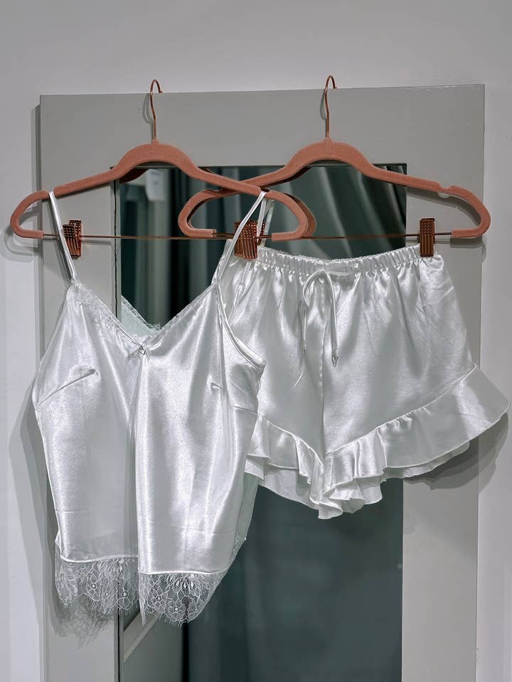 Willow Satin & Lace Shorts Nightwear Set for wholesale by Abigail Walker lingerie