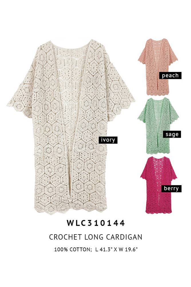 Hana - Wholesale Cardigan - Women's - Geometric Pattern Crochet Long Solid Cardigan2