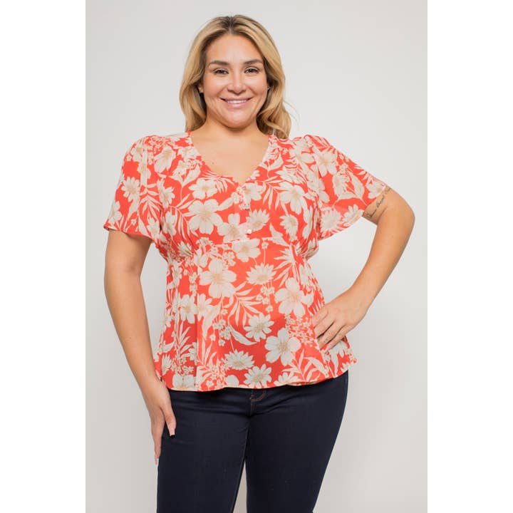 BLUSA IN CHIFFON FLOREALE TAGLIE FORTI per la vendita all'ingrosso da parte di Curve Market