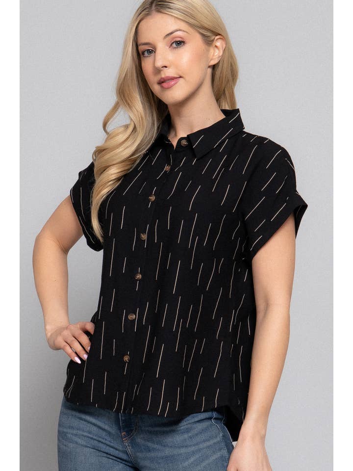 Active Basic | Active USA - Wholesale Button Down Shirt - Women's - Dolman Short Sleeve Button Down Printed Woven Shirt