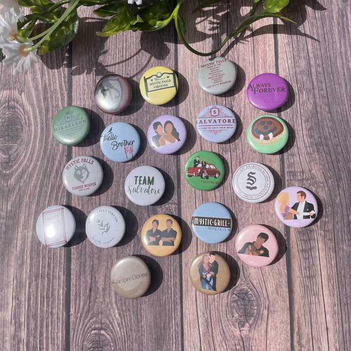 Vampire Diaries-Themed Buttonback Pin/Lapel Pin for wholesale by JG Sticker Shop