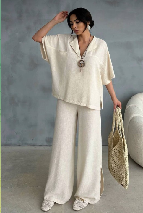 Meyran - Wholesale Top & Pant Set (NOT Loungewear) - Women's - Linen Two-Piece Set Shirt and Pant4