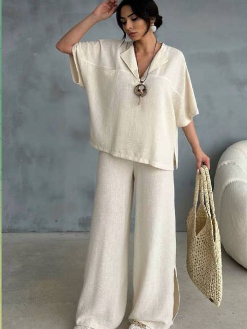 Meyran - Wholesale Top & Pant Set (NOT Loungewear) - Women's - Linen Two-Piece Set Shirt and Pant4