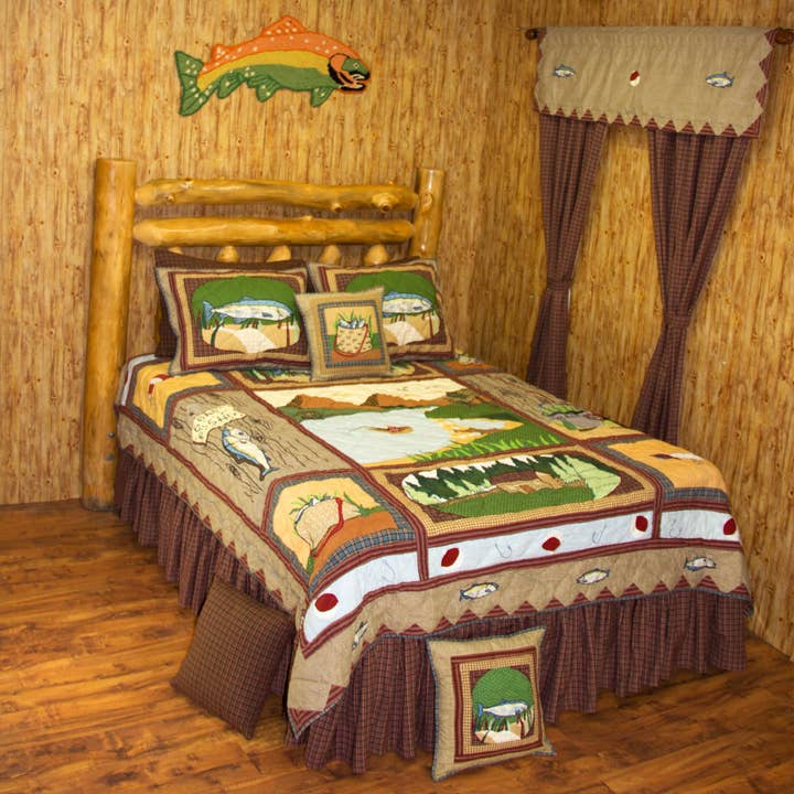 Fishing Break Quilt, Embroidered Cotton Quilts. for wholesale by Patch Magic