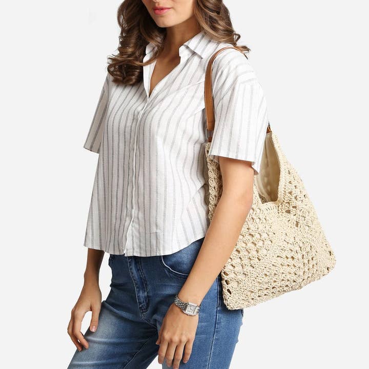 MiMi Wholesale - Wholesale Tote Bag - Women's - JBG231 Marlie Straw Hobo Tote Bag