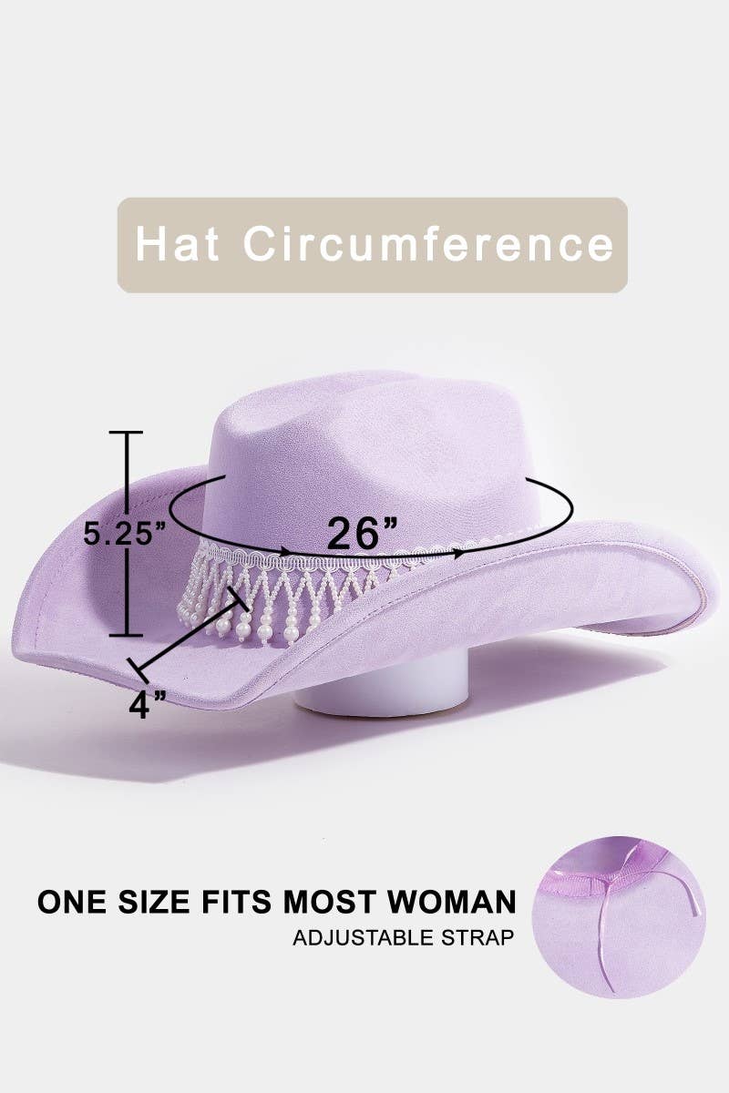 Collections by Fame Accessories - Vente Chapeau en feutre - femme - Chapeau de cowboy occidental à franges de perles1
