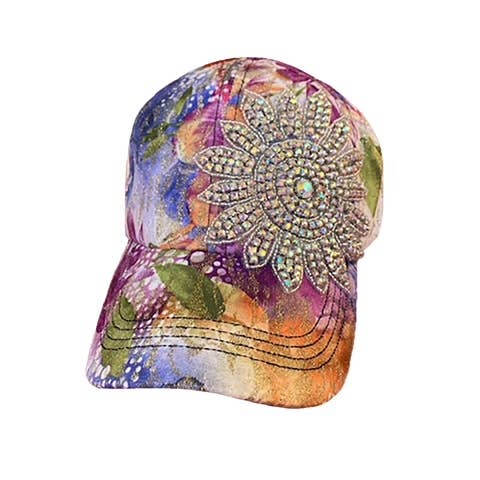 The Alabama Girl - Wholesale Baseball Cap - Women's - CRYSTALLIZED GOLD LEAF FLOWER CAP