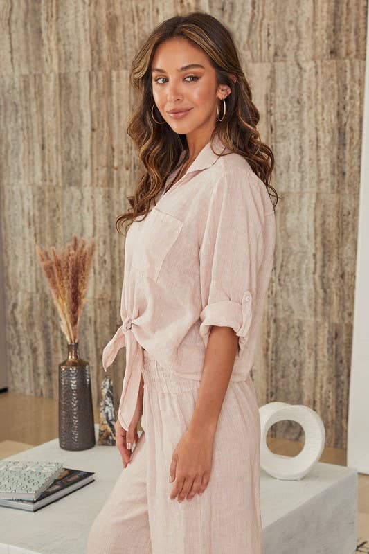 MILIO MILANO - Wholesale Button Down Shirt - Women's - LINEN FRONT TIE BUTTON SHIRT (23.2277/80807/224020)5