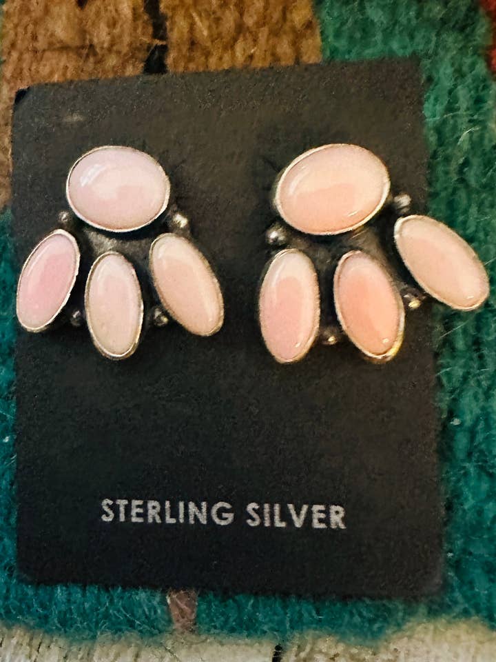 Navajo Sterling Silver & Queen Pink Conch Cluster Post Earrings for wholesale by Nizhonitradersllc