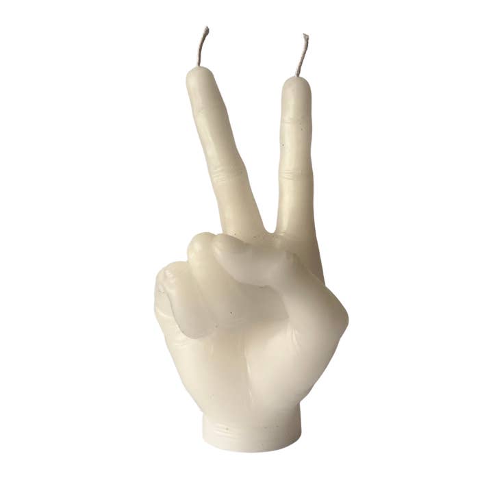 Agora Home DECO - Venta al por mayor Velas de diseño llamativo - Vela de mano blanca con forma de símbolo de paz